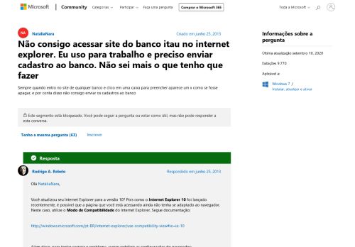 
                            11. Não consigo acessar site do banco itau no internet explorer. Eu ...