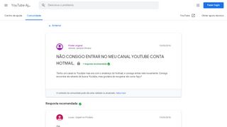 
                            6. NÃO CONSIGO ENTRAR NO MEU CANAL YOUTUBE CONTA HOTMAIL. - Google ...