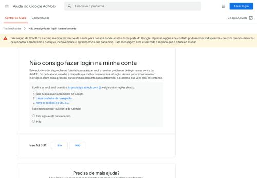 
                            7. Não consigo fazer login na minha conta - Ajuda do AdMob