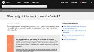 
                            5. Não consigo iniciar sessão na minha Conta EA