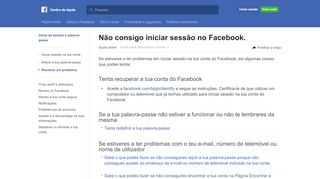 
                            10. Não consigo iniciar sessão no Facebook. | Centro de Ajuda do ...