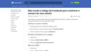 
                            4. Não recebi o código para confirmar o número do meu ... - Facebook