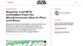 
                            13. Napster und MTV schließen Pakt für Musikstreams über E-Plus und ...