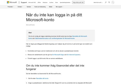 
                            1. När du inte kan logga in på ditt Microsoft-konto - Microsoft Support