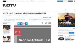 
                            6. NATA 2017: Download Admit Cards From March 28 - NDTV.com
