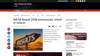 
                            10. NATA Result 2018 announced, check @ nata.in - Times of India