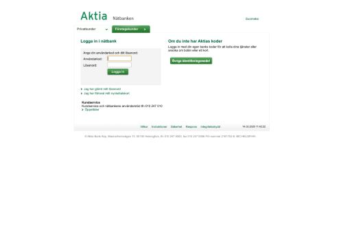 
                            2. Nätbanken - Aktia - identifikation