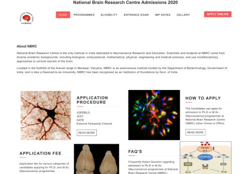 
                            4. National Brain Research Centre Admissions 2019