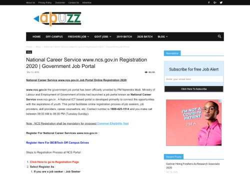 
                            5. National Career Service www.ncs.gov.in Registration 2018 - Apuzz Jobs