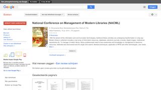 
                            12. National Conference on Management of Modern Libraries (NACML) - Resultaten voor Zoeken naar boeken met Google