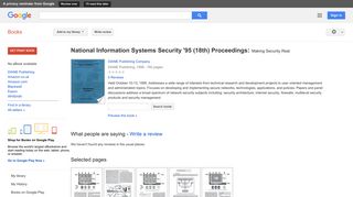 
                            10. National Information Systems Security '95 (18th) Proceedings: Making ...