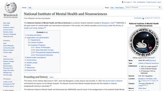 
                            11. National Institute of Mental Health and Neurosciences - Wikipedia