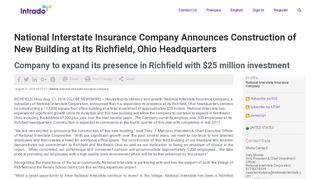 
                            9. National Interstate Insurance Company Announces Construction of ...