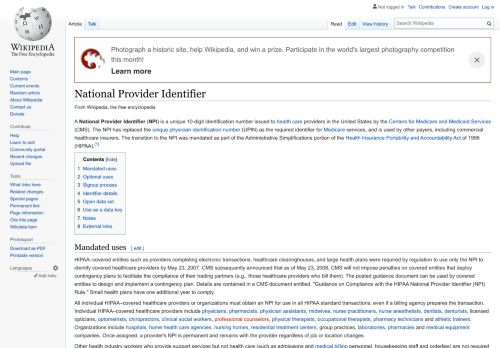 
                            8. National Provider Identifier - Wikipedia