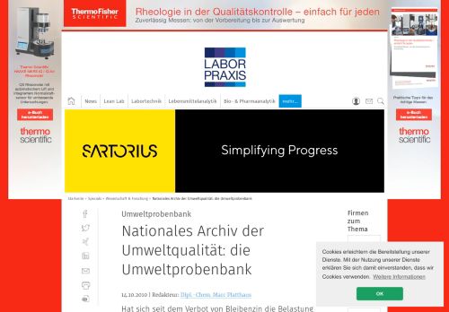 
                            13. Nationales Archiv der Umweltqualität: die Umweltprobenbank