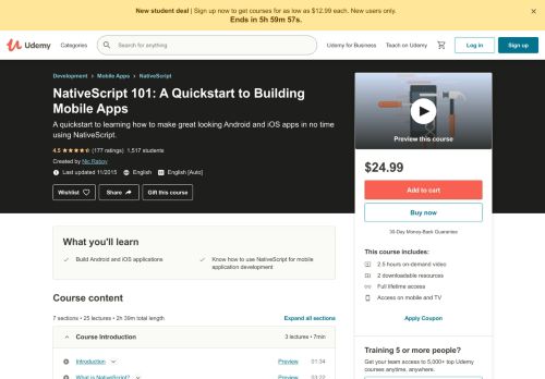 
                            12. NativeScript 101: A Quickstart to Building Mobile Apps | Udemy