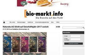 
                            9. Naturata AG blickt auf Geschäftsjahr 2017 zurück - Bio-Markt.info