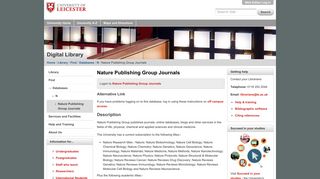 
                            9. Nature Publishing Group Journals — University of Leicester