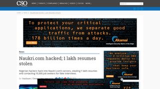 
                            6. Naukri.com hacked; 1 lakh resumes stolen | CSOOnline