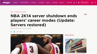 
                            11. NBA 2K14 server shutdown ends players' career modes (Update ...