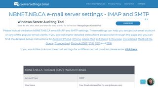 
                            8. NBNET.NB.CA email server settings - IMAP and SMTP ...