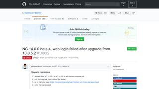 
                            10. NC 14.0.0 beta 4, web login failed after upgrade from 13.0.5.2 - GitHub