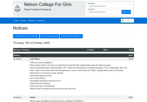 
                            1. NCG Student Portal - kamar - Nelson College for Girls