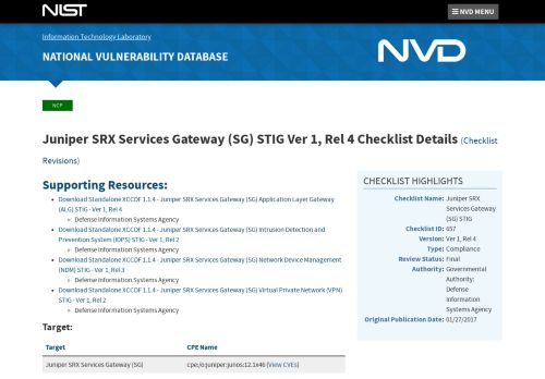 
                            13. NCP - Checklist Juniper SRX Services Gateway (SG) STIG