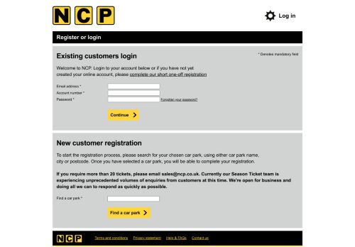 
                            13. NCP | Season Tickets | Register or login