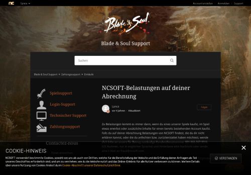 
                            10. NCSOFT-Belastungen auf deiner Abrechnung – Blade & Soul Support