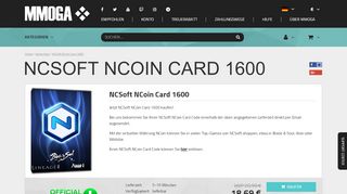 
                            10. NCSoft NCoin Card 1600 kaufen, NC Coins 1.6K Code - MMOGA