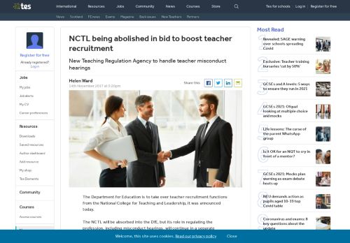 
                            13. NCTL being abolished in bid to boost teacher recruitment | Tes News