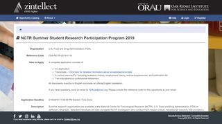 
                            12. NCTR Summer Student Research Participation Program ... - Zintellect