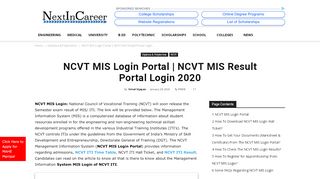 
                            8. NCVT MIS Login Portal Apprenticeship Registration, Hall Ticket, Results