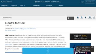 
                            10. Neat's-foot oil | lubricant | Britannica.com