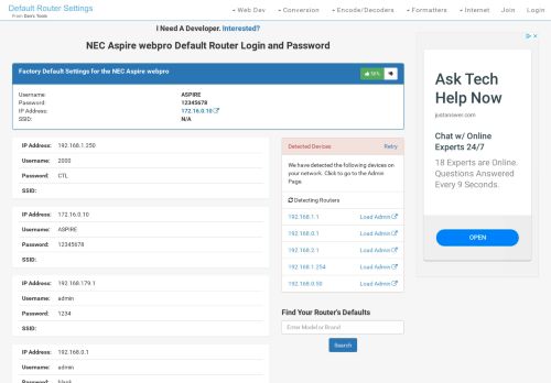 
                            3. NEC Aspire webpro Default Router Login and Password - ...