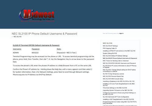 
                            11. NEC SL2100 IP Phone Default Username & Password – Welcome ...