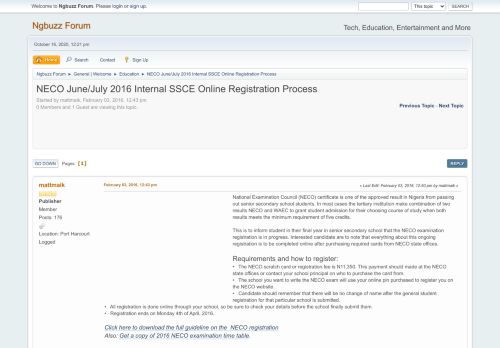 
                            12. NECO June/July 2016 Internal SSCE Online Registration Process - Ngbuzz