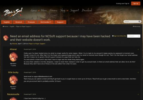 
                            9. Need an email address for NCSoft support because I may have been ...