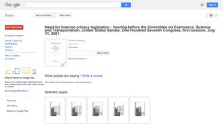 
                            9. Need for Internet privacy legislation : hearing before the Committee ...