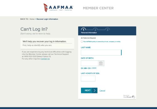 
                            3. Need Help Logging In? - Member Center - AAFMAA