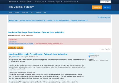 
                            2. Need modified Login Form Module: External User Validation - Joomla ...