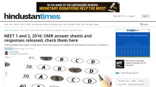 
                            8. NEET 1 and 2, 2016: OMR answer sheets and responses released ...