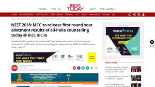 
                            10. NEET 2018: MCC to release first round seat allotment results of all ...