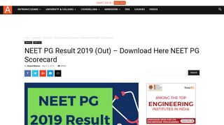 
                            8. NEET PG Result 2019 (Out) – Download Here NEET PG Scorecard ...