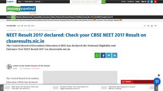 
                            6. NEET Result 2017 declared: Check your CBSE NEET 2017 Result on ...