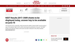 
                            8. NEET Results 2017: OMR sheets to be displayed today, answer key to ...