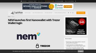 
                            10. NEM launches first Nanowallet with Trezor Wallet login » CryptoNinjas