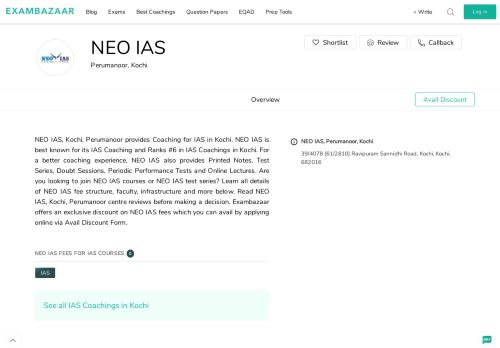 
                            10. NEO IAS, Kochi | Fee Structure, Reviews of Perumanoor Centre
