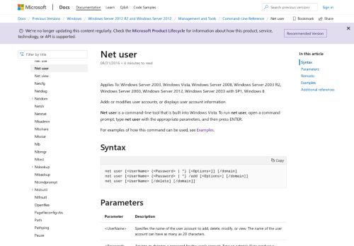 
                            8. Net user | Microsoft Docs